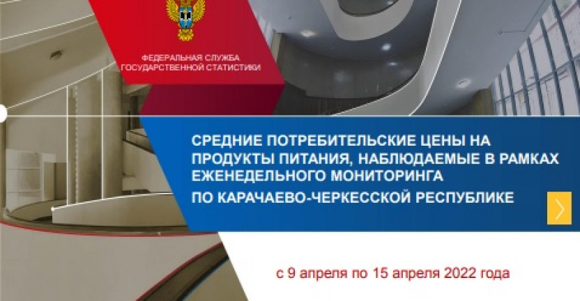 Средние потребительские цены на продукты питания, наблюдаемые в рамках еженедельного мониторинга по Карачаево-Черкесской Республике с 9 по 15 апреля 2022 года