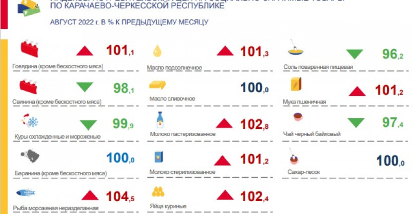 Индексы потребительских цен на социально-значимые товары по Карачаево-Черкесской Республике в августе 2022 года